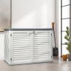 Outdoor Storage Shed, 34 Cu Ft Horizontal Outdoor Storage Cabinet, Lockable Outdoor Storage Box for Garbage Cans, Lawn Mower and Tools, Grey & White