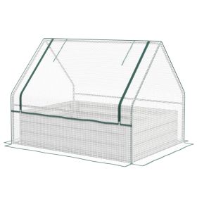 Outsunny Metal Raised Garden Bed with Greenhouse, Small Planter Box with White & Silver Cover for Outdoor Gardening