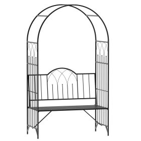 Outsunny 23.25" W x 80" H Metal Garden Arbor Archway for 2 People with Relaxing Bench & Delicate Scrollwork for Weddings & Various Climbing Plant