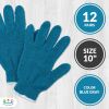 Blue Gray String Knit Work Gloves, 10 Inch. Pack of 24 Large Cotton and Polyester Breathable String Knit Gloves with Elastic Wrist. Reusable Cotton Kn