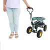 Rolling Garden Work Chair with Wheels, Garden Cart with Steering Handle, 360 degree Swivel Seat