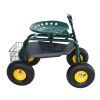 Rolling Garden Work Chair with Wheels, Garden Cart with Steering Handle, 360 degree Swivel Seat