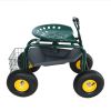 Rolling Garden Work Chair with Wheels, Garden Cart with Steering Handle, 360 degree Swivel Seat