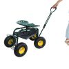 Rolling Garden Work Chair with Wheels, Garden Cart with Steering Handle, 360 degree Swivel Seat