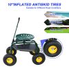 Rolling Garden Work Chair with Wheels, Garden Cart with Steering Handle, 360 degree Swivel Seat