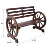 2-Person Wooden Wagon Wheel Bench for Backyard, Patio, Porch, Garden, Outdoor Lounge Furniture w/Rustic Country Design, Slatted Seat and Backrest - Br