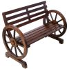 2-Person Wooden Wagon Wheel Bench for Backyard, Patio, Porch, Garden, Outdoor Lounge Furniture w/Rustic Country Design, Slatted Seat and Backrest - Br