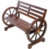 2-Person Wooden Wagon Wheel Bench for Backyard, Patio, Porch, Garden, Outdoor Lounge Furniture w/Rustic Country Design, Slatted Seat and Backrest - Br