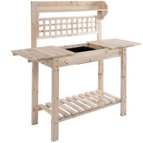Outsunny Wooden Potting Bench Garden Work Table with Storage Natural Finish