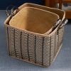 Square Palm Leaf Woven Wicker Harvesting Basket with Handles Set of 2 - 14" x 14" x 15" and 16" x 16" x 17" - Black and Brown