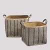 Square Palm Leaf Woven Wicker Harvesting Basket with Handles Set of 2 - 14" x 14" x 15" and 16" x 16" x 17" - Black and Brown