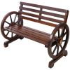 2-Person Wooden Wagon Wheel Bench for Backyard, Patio, Porch, Garden, Outdoor Lounge Furniture w/Rustic Country Design, Slatted Seat and Backrest - Br