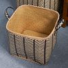 Square Palm Leaf Woven Wicker Harvesting Basket with Handles Set of 2 - 14" x 14" x 15" and 16" x 16" x 17" - Black and Brown