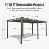 11 X 20 FT Outdoor Retractable Pergola with Weather-Resistant Canopy Aluminum Garden Pergola -Dark Gray