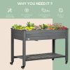 Outsunny Raised Garden Bed, 47" x 22" x 33", Elevated Wooden Planter Box with Lockable Wheels, Storage Shelf, and Bed Liner for Backyard, Patio, Dark
