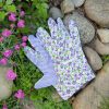Purple Floral Gardening Gloves for Women, 9 Inches. 12 Pack Cotton Garden Gloves. Washable Soft Garden Gloves with Dots. Light Gardening Gloves Floral