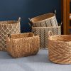 Square Palm Leaf Woven Wicker Harvesting Basket with Handles Set of 2 - 14" x 14" x 15" and 16" x 16" x 17" - Black and Brown