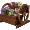 Wooden Wagon Planter Box, Garden Planter with Wheels,Decorative Planter for Flowers Herbs Vegetables for Indoor & Outdoor Décor,Wooden Flower Cart fo