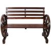 2-Person Wooden Wagon Wheel Bench for Backyard, Patio, Porch, Garden, Outdoor Lounge Furniture w/Rustic Country Design, Slatted Seat and Backrest - Br