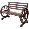 2-Person Wooden Wagon Wheel Bench for Backyard, Patio, Porch, Garden, Outdoor Lounge Furniture w/Rustic Country Design, Slatted Seat and Backrest - Br