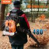 VEVOR Backpack Leaf Blower, 52CC 2-Cycle Leaf Blower with 1.37L Fuel Tank, 480CFM Air Volume 175MPH Speed, Ideal for Lawn Care, Leaf Cleaning, and Sno
