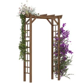 Outsunny 7' Wooden Steel Garden Arbor with Fir Wood & Side Panel for Wedding & Ceremony, Outdoor Garden Arched Trellis for Climbing Vines, Carbonized