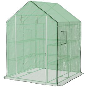 Outsunny Portable Greenhouse 4.6 x 4.7 ft Walk-In Hot House with Roll Up Door Windows U-Shape Flower Rack Water UV Resistant Green