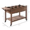 Outsunny Raised Garden Bed with 8 Grow Grids, Wooden Outdoor Plant Box Stand with Folding Side Table and Wheels, 49" x 21" x 34", for Vegetables, Flow