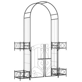 Outsunny 7 Metal Garden Arbor with 4 Planter Boxes Double Doors for Party Ceremony Black