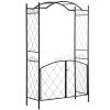Outsunny Metal Garden Arch 85ft Locking Doors Water-Resistant Grape Trellis Wedding Black
