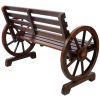 2-Person Wooden Wagon Wheel Bench for Backyard, Patio, Porch, Garden, Outdoor Lounge Furniture w/Rustic Country Design, Slatted Seat and Backrest - Br