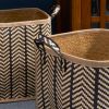 Square Palm Leaf Woven Wicker Harvesting Basket with Handles Set of 2 - 14" x 14" x 15" and 16" x 16" x 17" - Black and Brown