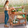 1PC Outdoor Garden Potting Wood Planting Workstation with Open Shelves