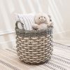 Zita Round Resin Woven Wicker Multi-Use Storage and Harvesting Basket with Handles - 18" x 18" x 19.6" - White-Gray
