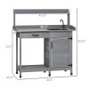 Gray Outdoor Potting Bench with Sink and Faucet ,Hooks,Storage Cabinet