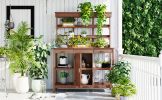 TOPMAX 66" Large Outdoor Farmhouse Wooden Potting Bench Table, Garden Workstation with 2 Drawers, Cabinet and Open Shelves for Backyard, Mudroom