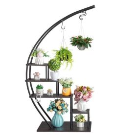 Artisasset 2pcs 5 Layers Semicircle Iron Wood Suitable For Garden Balcony Patio Lawn Home Decoration Plant Stand Flower Pot Stand Iron Flower Sta