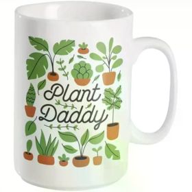 11oz Plant Dad Ceramic Coffee Mug - White with Green Plant Design, Perfect Gift for Father's Day, Garden Lovers,