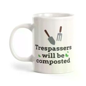 1pc 11oz "Trespassers Will Be Composted" Humorous Ceramic Coffee Mug with Garden Tools Design - Insulated,