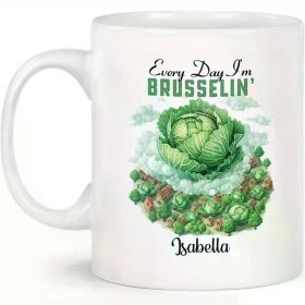 1pc Customizable Brussel Sprout Design Ceramic Coffee Mug, 11oz - Microwave Safe,