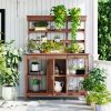 TOPMAX 66" Large Outdoor Farmhouse Wooden Potting Bench Table, Garden Workstation with 2 Drawers, Cabinet and Open Shelves for Backyard, Mudroom