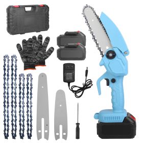 1Pc Electric Mini Chainsaw1Pc  Portable Handheld Cordless Small Chain Saw Battery Powered With 2Pcs 2200mAh Rechargeable Batteries 4in Or 6in Cha (Color: Blue)