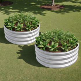 2PCS Tall Round Metal Raised Garden Bed For Vegetables, Flowers, Herbs (Color: Silver)