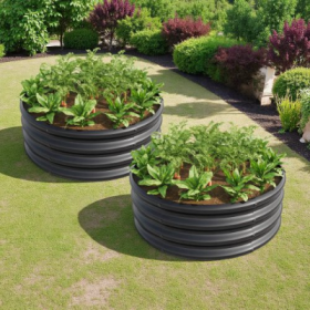 2PCS Tall Round Metal Raised Garden Bed For Vegetables, Flowers, Herbs (Color: Black)