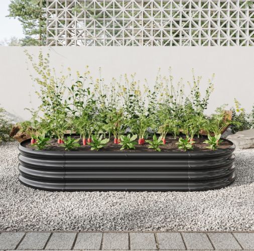 Raised Garden Bed Outdoor, Oval Metal Planter For Plants, Vegetables, Flowers