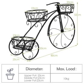 Tricycle Plant Stand Flower Pot Cart Holder in Parisian Style (Color: Black)
