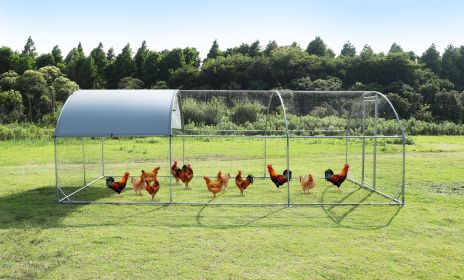 Large metal chicken coop upgrade three support steel wire impregnated plastic net cage, Oxford cloth silver plated waterproof UV protection (Color: Silver)