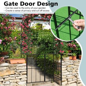 Garden Arch Arbor Trellis with Gate Patio Plant Stand Archway (Color: Black)