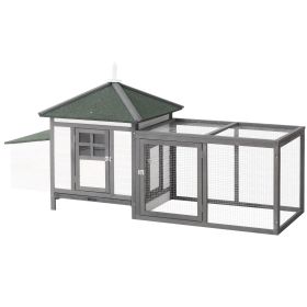 77" Wooden Chicken Coop with Nesting Box, Cute Outdoor Hen House with Removable Tray, Ramp Run, for Garden Backyard, Gray (Color: as Pic)