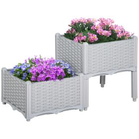 Outsunny 2 Piece Raised Garden Bed with Legs, Self-Watering Planter Box Raised Bed to Grow Flowers, Herbs & Vegetables, Gray (Color: as Pic)